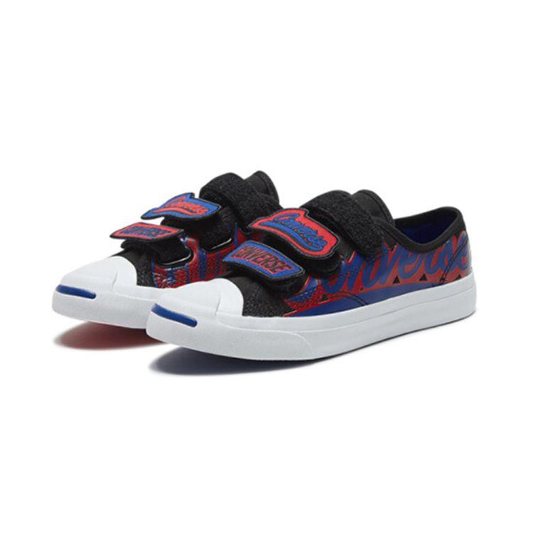 Converse Jack Purcell Velcro Low Top Kids Skate Shoes Kids sneaker Black Red 366489C