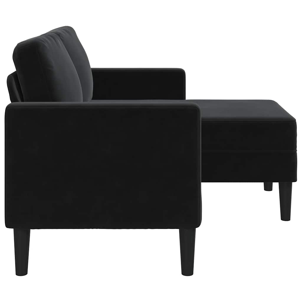 2 Seater Sofa with Chaise Longue L Shaped Black 125 cm Velvet
