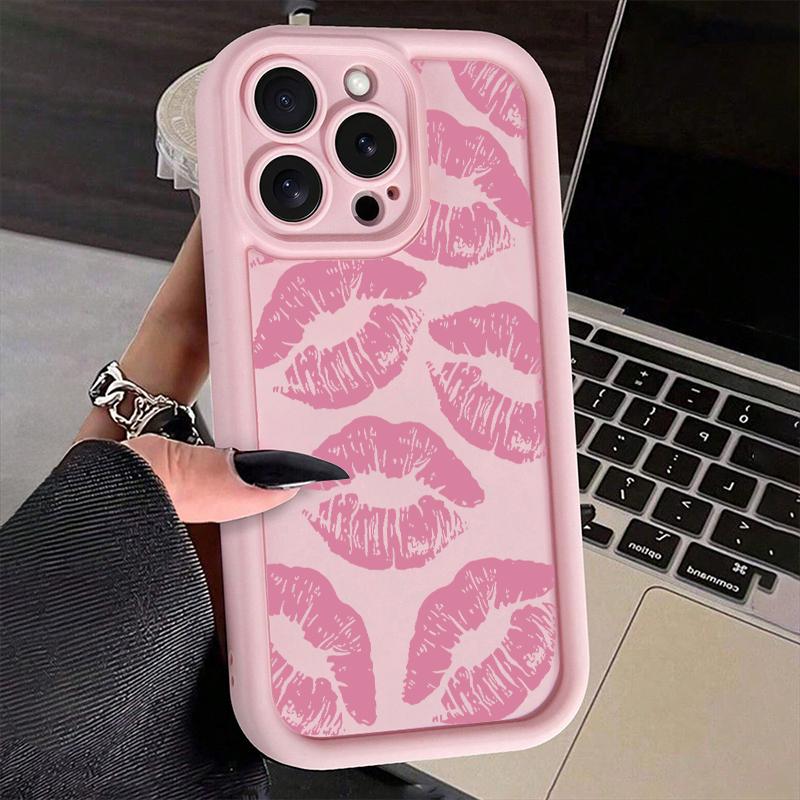 Süße Rosa Lippenabdruck Silikon Weiche Handyhülle Für iPhone 11 12 13 14 15 16 16e 17 Pro Max XS XR X 16 Plus Stoßfeste Süßigkeiten Hülle
