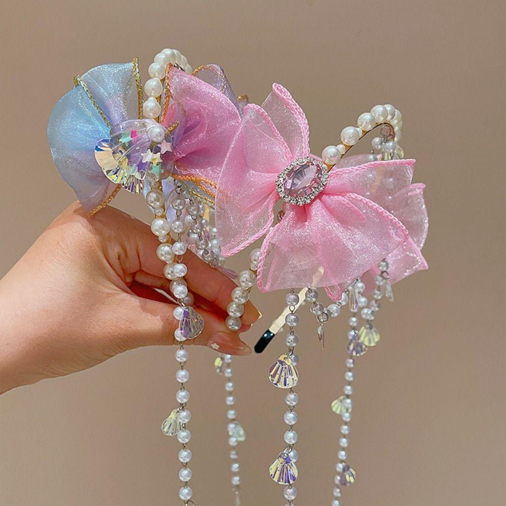 Elegant Bowknot Headband Exquisite Mermaid Hair Chain Hair Accessories Faux Pearl Headband Party