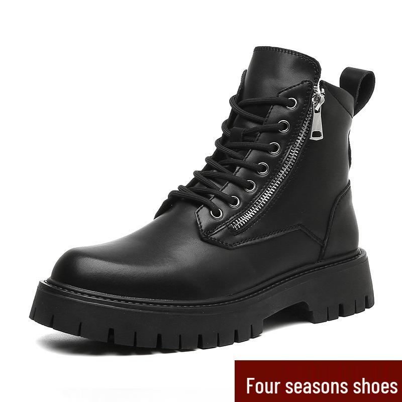 2024 Men's Mid-Cut Height-Enhancing Martin Boots with Soft Side Zipper - British Workwear Style High-Tops