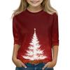 Christmas Day Print Tops For Youth Girls 4-11 Years Round Neck 3/4 Sleeves T-Shirts Trendy Tops Outfit Tees