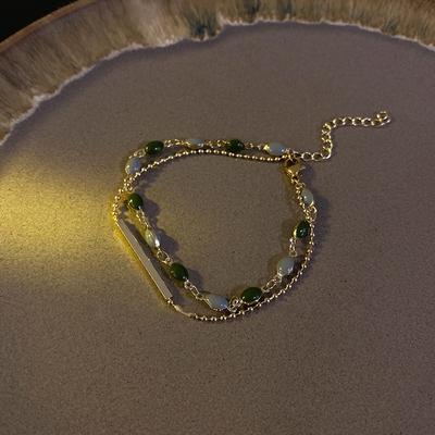 Bracciale Retro a Doppio Strato Stile Francese Braccialetti con Ciondoli di Cristallo Bracciale Regolabile Gioielli Per Donna Catena di Perline Colore Oro