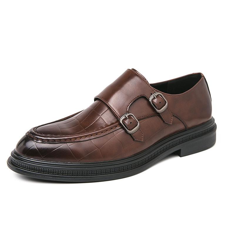 Business dress leather shoes men's size 38-46 pointed leather shoes double buckle British men's leather shoes