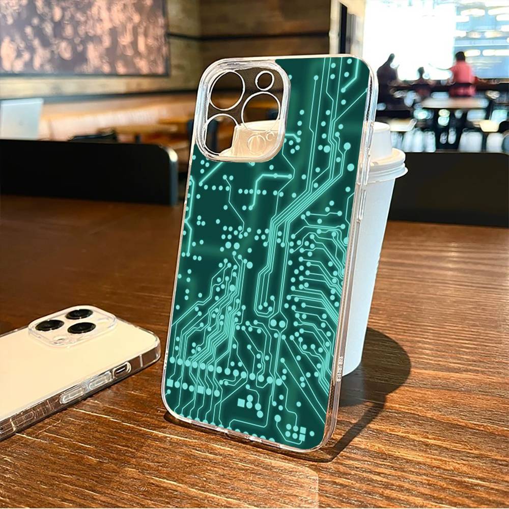 Circuit board print Phone Case For iPhone17,16,15,14,13,12,11 Plus,Pro Max Soft Transparent Cover iPhone13PROMAX