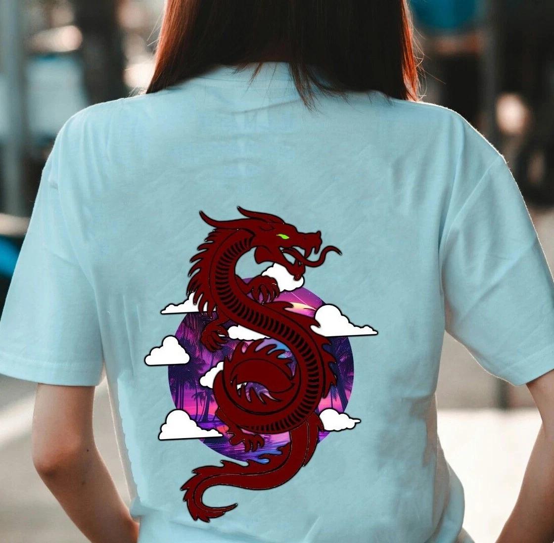 Unisex T-shirt - Clouded Neon Dragon - Anime Dragon Gift Original Student Couple 3XL