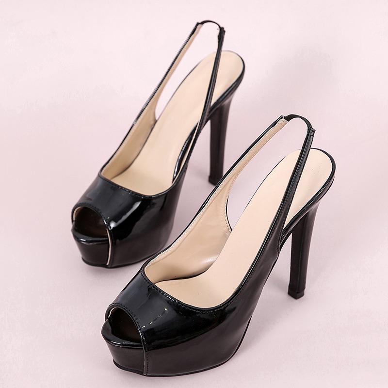 Spring and summer new thin heel super high heel. Sandals patent leather glossy nightclub large size fish mouth fashion sandals women