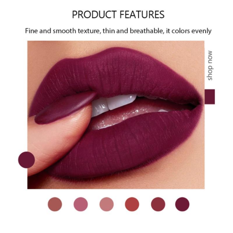 6 Farben erhältlich. Matter Lippenstift, langanhaltender, feuchtigkeitsspendender Lip Rouge-Lippenstift