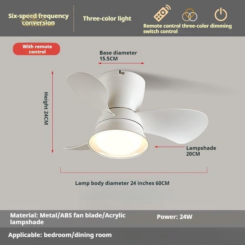 24 Inches Electric Ceiling Fan Light  Nordic Dining Room Ceiling Fan Light Lamp Six-speed Frequency Conversion Chandelier Fan