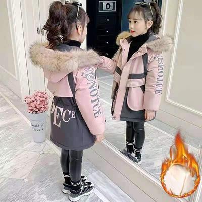 Dziewczęcy zimowy płaszcz Stylowy dziecięcy średniej długości koreański styl Parka bawełniany płaszcz dla średnich i dużych dzieci Plus aksamitny płaszcz