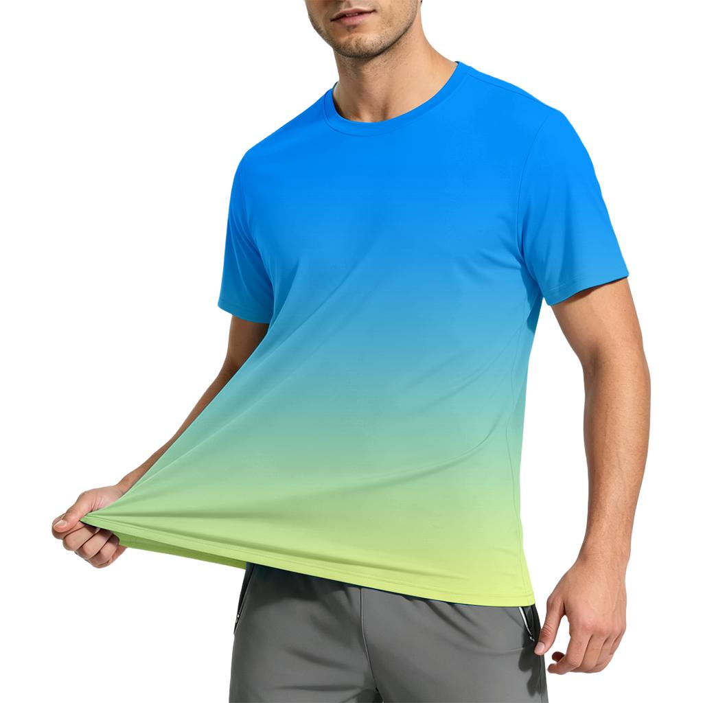Men's Summer Quick Dry Short Sleeve T-Shirt Gradient Print Lightweight Fitness Athletic Top for Outdoor Sports