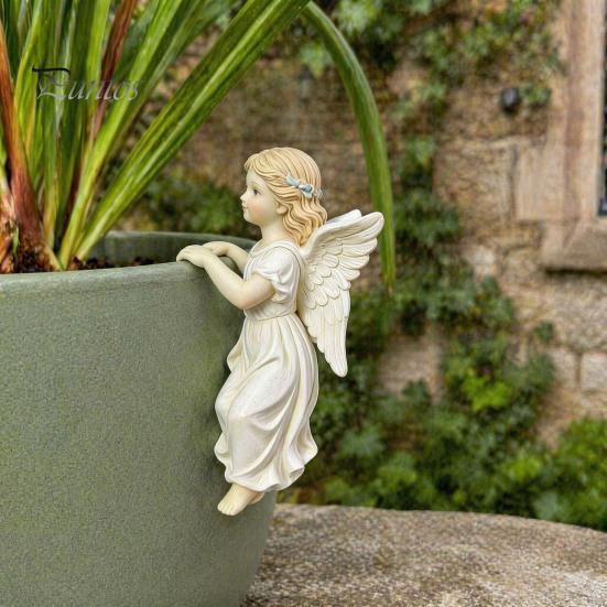 Angel Statue for Flower Pot Vintage Girl Statue, Planter Climber Cute Garden Resin Ornaments Figurine Edge Decor Classical