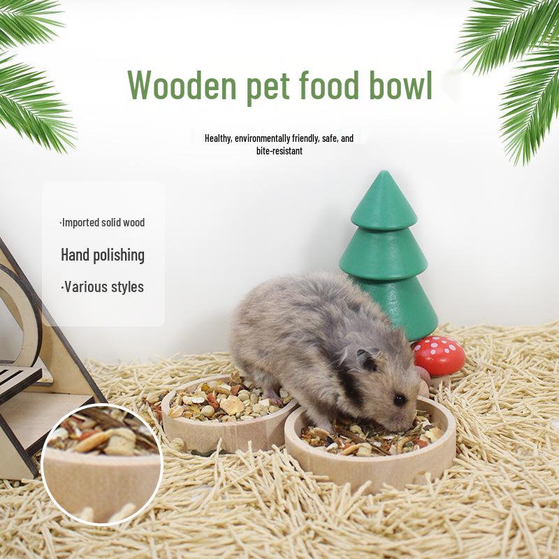 Solid Wood & Waterproof Ceramic Food Bowl for Hamsters, Hedgehogs, Sugar Gliders, and Gerbils
