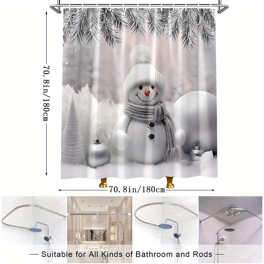 1pc Christmas Shower Curtain - Snowman Winter Wonderland Bathroom Decor with Snowflakes, Extra Long 70.8x70.8 Inch High Quality