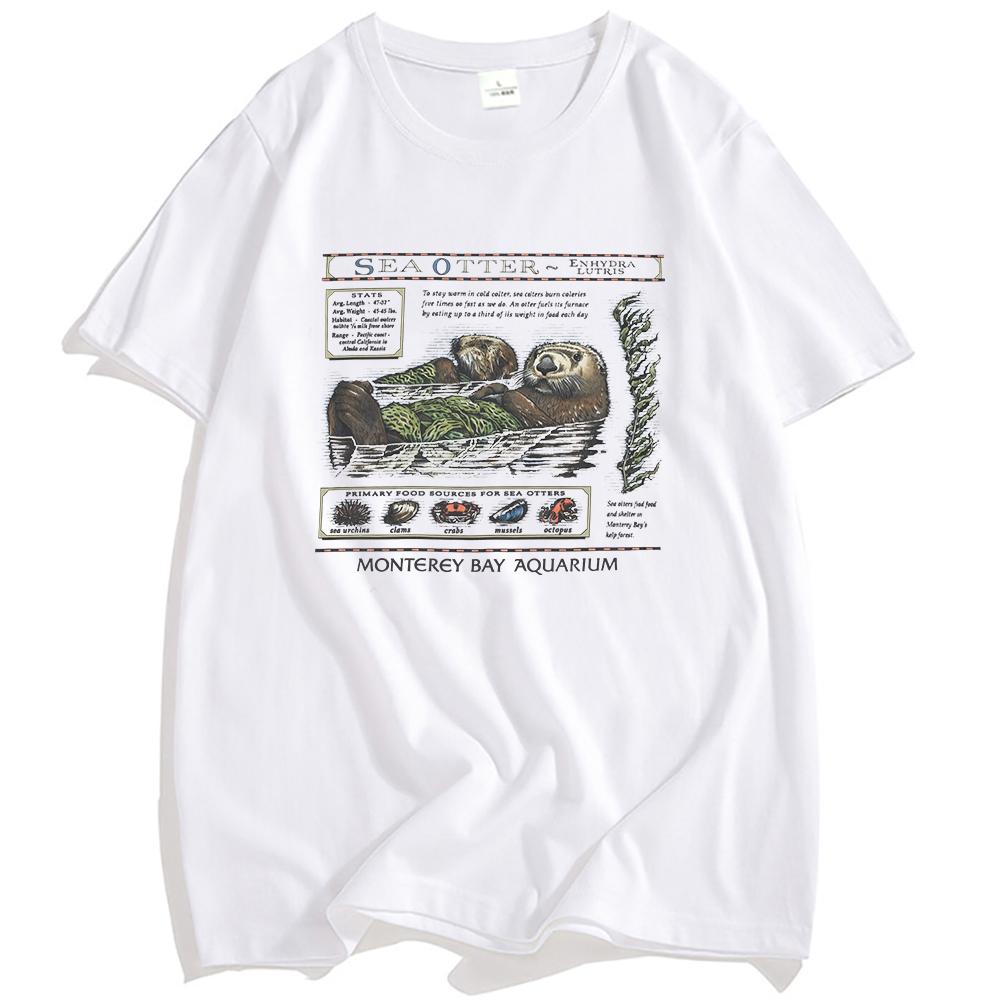 Sea Otter Monterey Bay Aquarium T-Shirt Short Sleeve Cotton Loose Tshirts Cartoon Graphic Printed Tees Unisex Streetwear