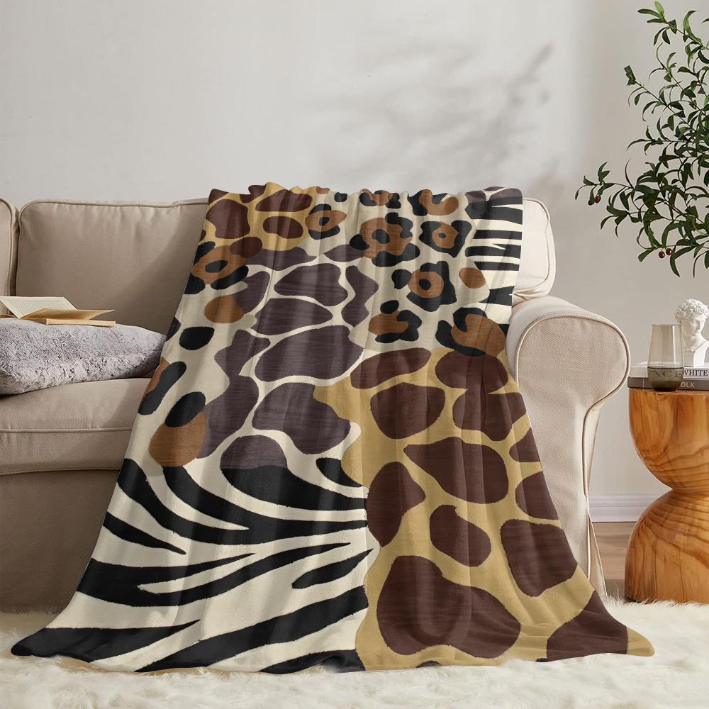 Leopard Print Patchwork Throw Soft Flannel Throw Summer Blanket Lightweight Cozy Nap Blanket for Sofa Bed Travel
