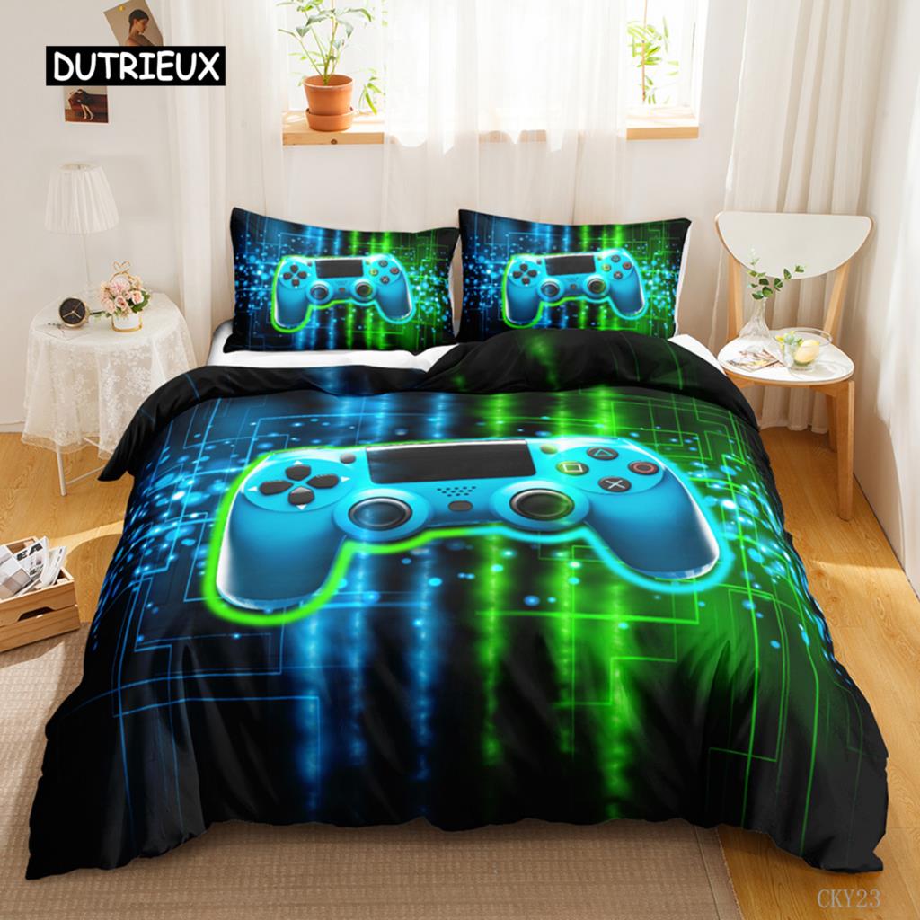 Games Duvet Cover Set Boys Kids Gamepad Bedding Set Video Game Controller Comforter Cover for Teen Girls Polyester Qulit Cover