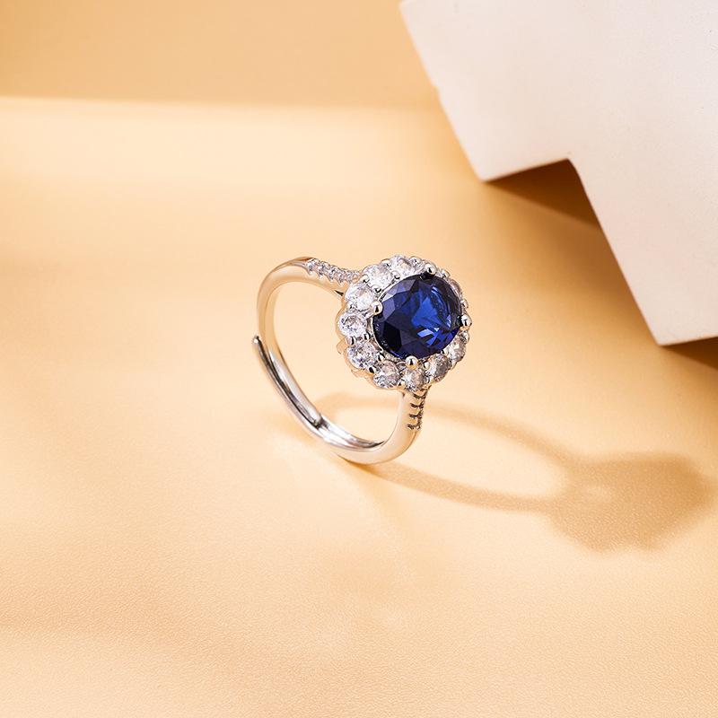 Silve Gorgeous Shiny Stone Blue Zircom Ring For Women Engagement Wedding High Quality Fine Jewelry Copper