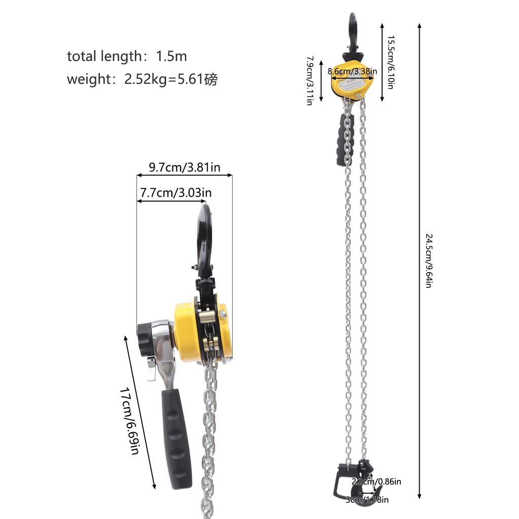 550LBS Mini Chain Hoist, Portable Hand Winch Puller Lever Hoist with 360° Hook for Garage Warehouse Construction Lifting