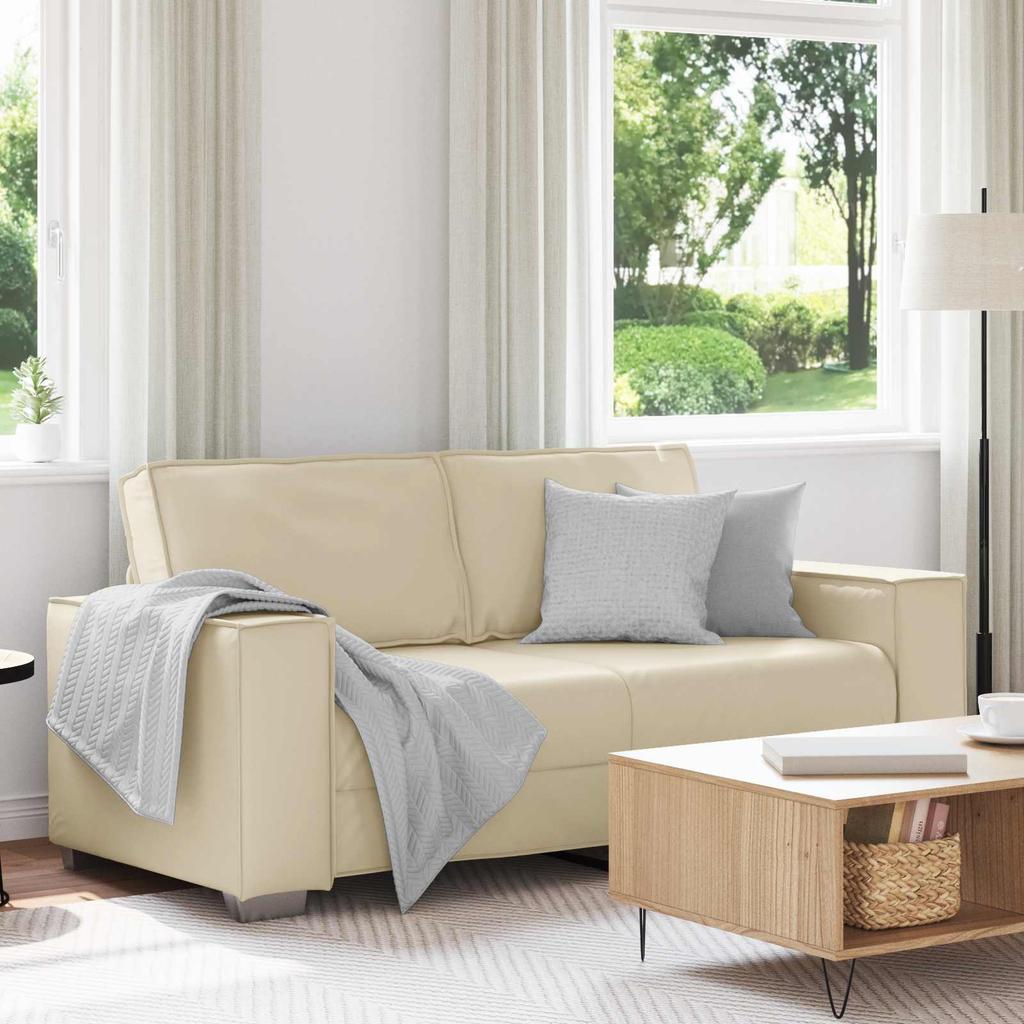 2 Seater Cream Sofa 180 Cm Faux Leather