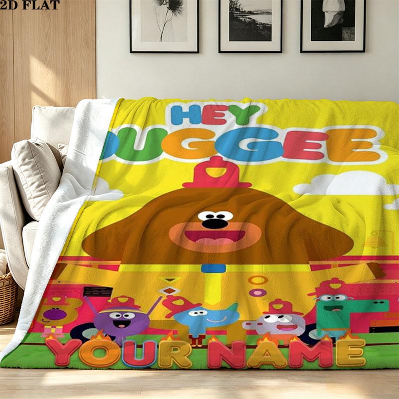 1PC Hey Duggee Custom Name Patterned Flannel Blanket Suitable For All Seasons for Home Decor Warmth and Comfort Gifts Holiday Present