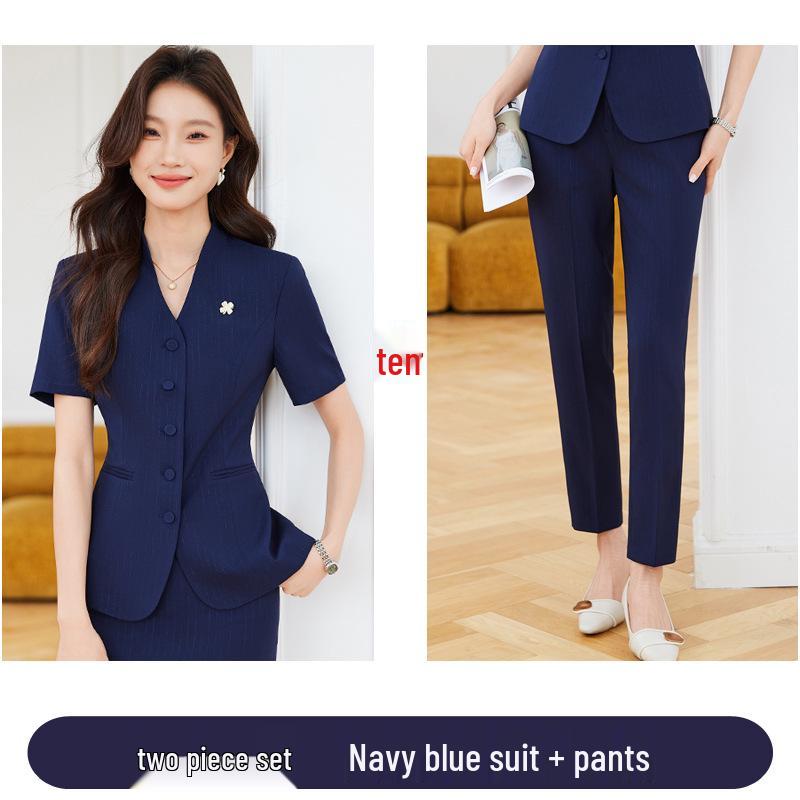 Women's Summer Short-Sleeved Suit Skirt Set - Professional Beautician and Salon Reception Workwear