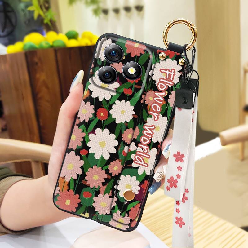Anti-dust Soft case Phone Case For Ulefone Note18 Ultra Wristband Silicone Protective Oil Painting Fashion Design Flower
