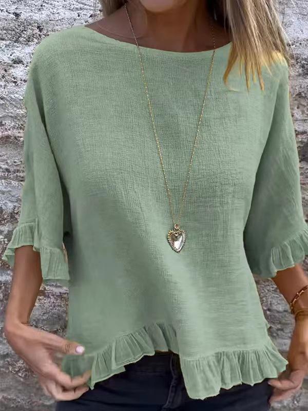 2025 Women's Cotton Linen Loose Fit Short Sleeve Shirt - European & American Style