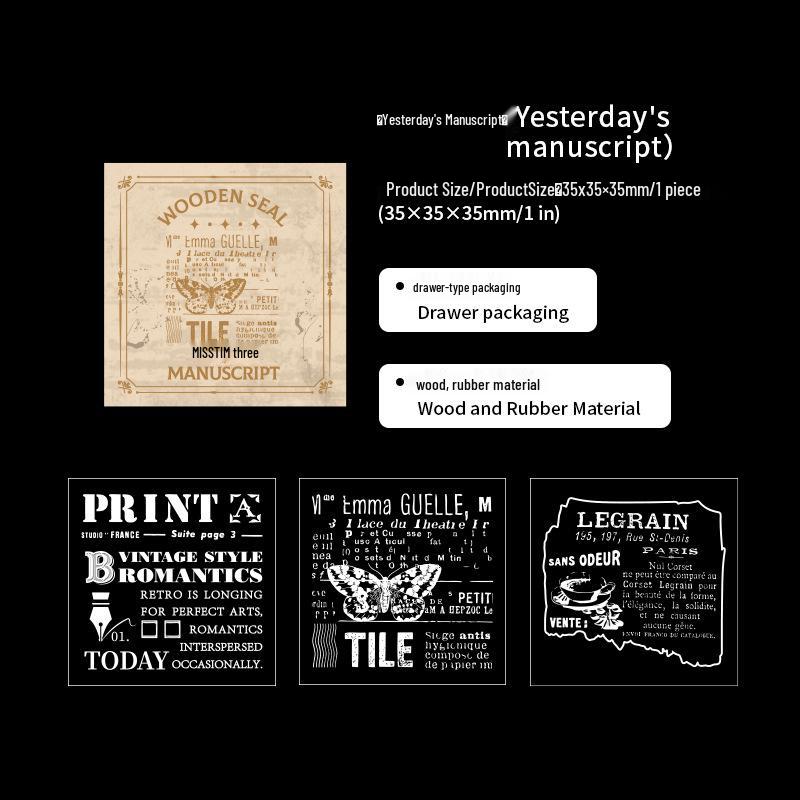 Retro dřevěné razítko Tři v jednom - Série Dlouhý měsíc a hojné hvězdy: 6 stylů pro DIY deníky