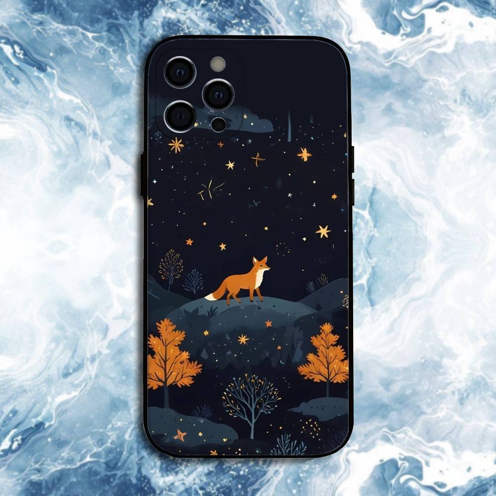 Cute Animal Fox Phone Case For iPhone17,16,15,14,13,12,11 Plus,Pro Max, Soft Silicone Black Cover