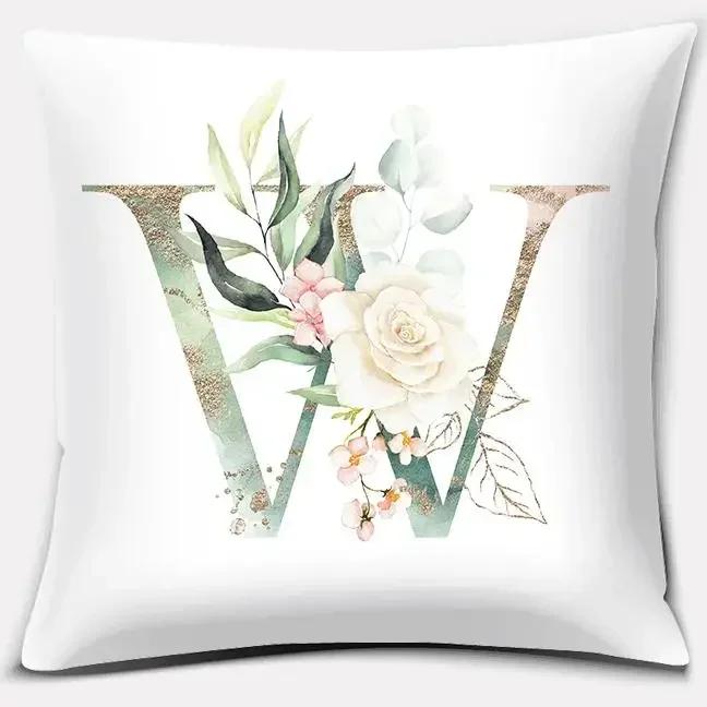 Green Flower Letter Series Pillow Gift Home Office Decoration  Bedroom Sofa Car Cushion Cover Case
