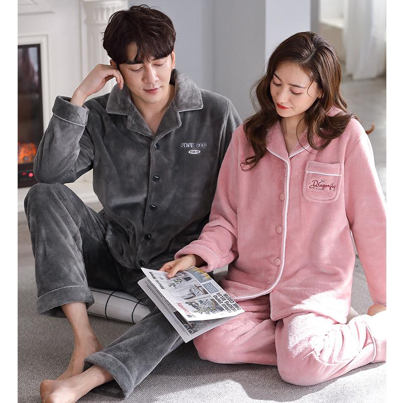 Párové flanelové pyžamo Dámské Zimní Fleecové Zesílené Korálový Fleece Podzim A Zima Pánské Domácí oblečení