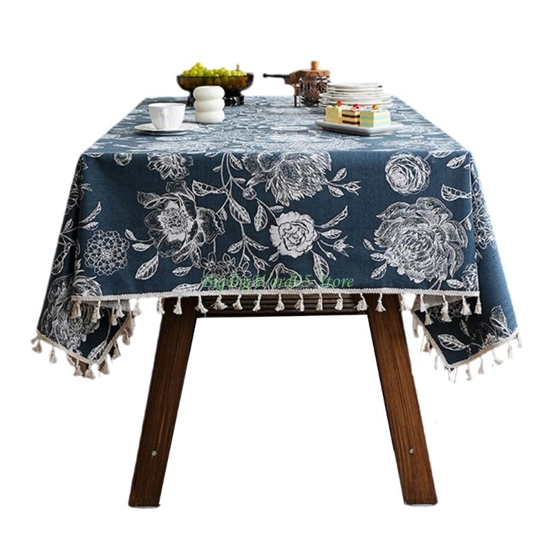 

24TE Stain Guard Flower Tablecloth Waterproofie Polyester Table Cover Easy Maintenance Home Office Decoration 150 100cm
