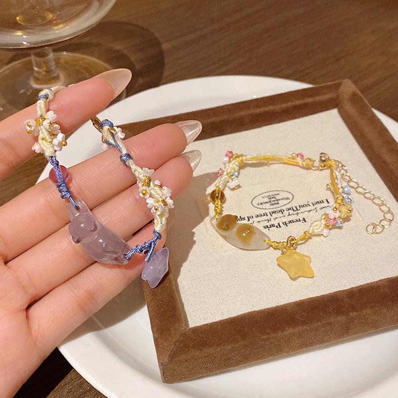 Osmanthus Cat Little Star Cat Weaving Bracelet Versatile Bracelet Best Friend'S Hand Rope Stackable Couple Jewelry