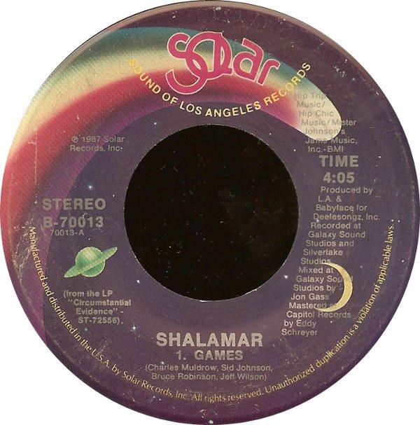 

7-дюймовая пластинка SHALAMAR - Games B70013 Solar 1987 США Рэп и хип-хоп/R&B Б/У