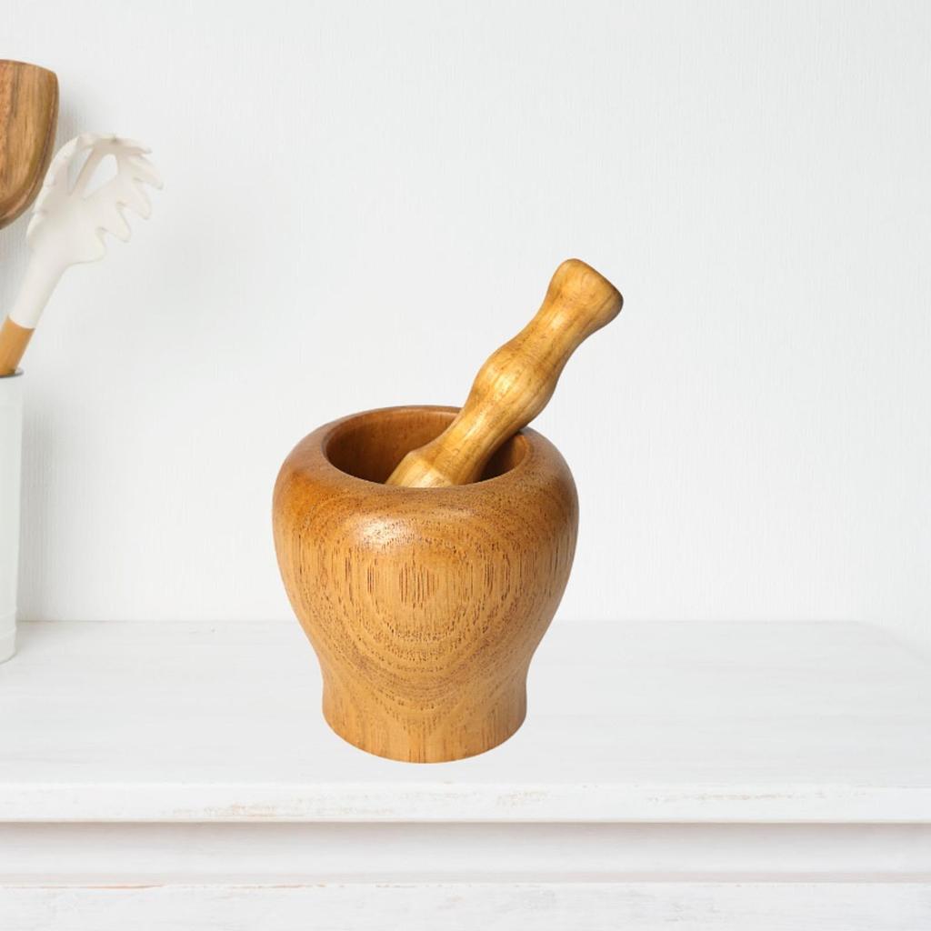 Kitchen Wooden Mortar and Pestle Set Garlic Ginger Grinder for Fresh Mustard XL