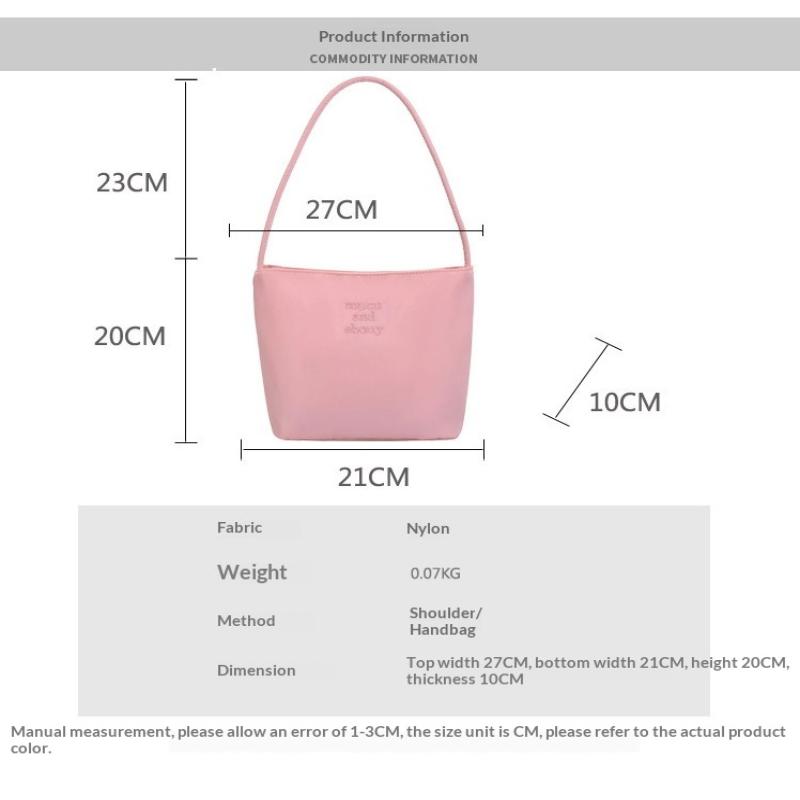 Korean Style Letter Underarm Bag Tote Bag Handbag Embroidery Shoulder Bag Pure Color Large Capacity Nylon Bucket Bag Women 1Pc