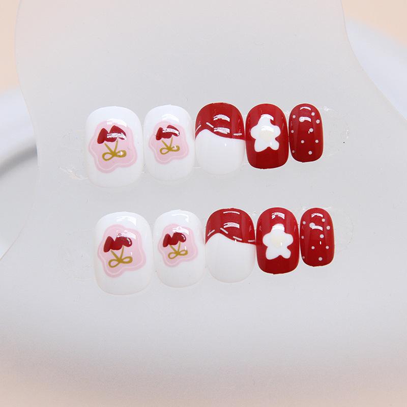 24 Pcs Cute Nail Art Wearing Nail Art Children's Fake Nail Art Tablets Nail Tablets Red Polka Dots Strawberry Nail Art Patches 24 Tablets