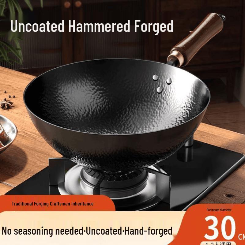 ZISIZ Uncoated Cast Iron Wok