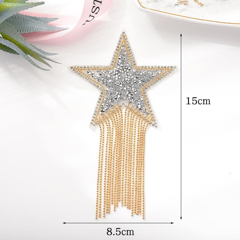 Colorful Tassel Cloth Patch with Diamond Star Design and Hot Melt Adhesive