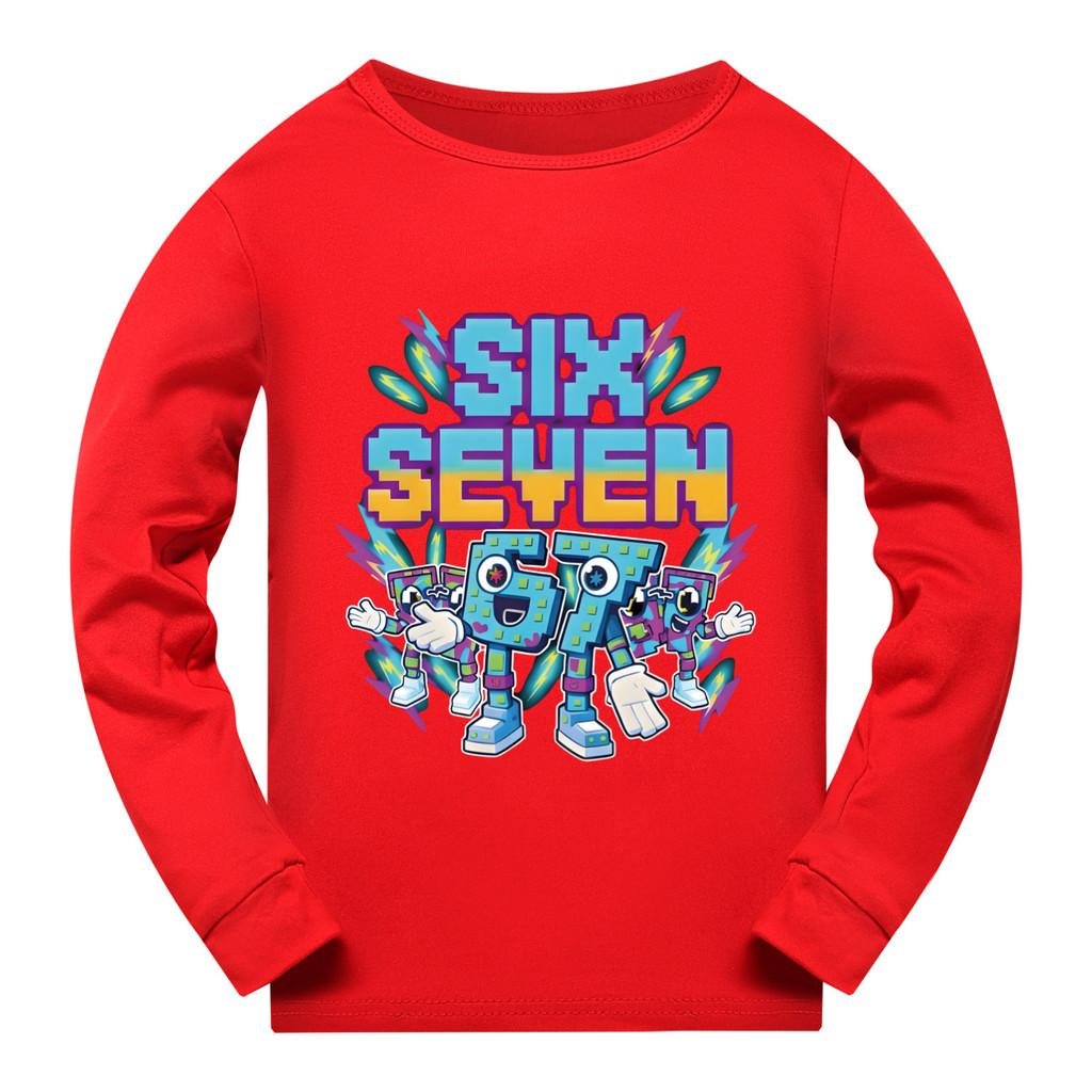 

5220 Дитяча футболка з довгим рукавом з принтом Kids Boys Girls Steal a Brainrot 67 Six Seven 130cm червоний