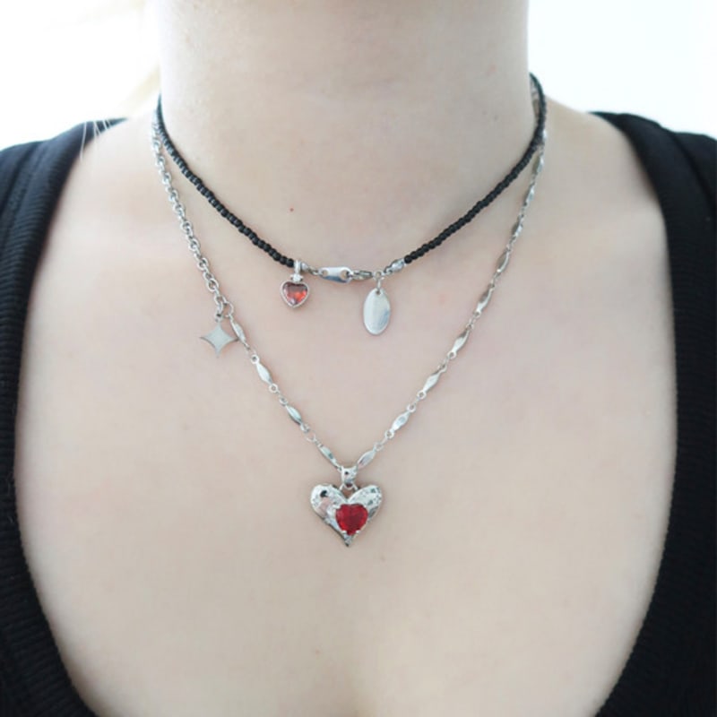 821WEBSERVICE Twinkle Cubic Heart Necklace (red)
