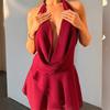 Mini abito da donna con scollo a V profondo, senza maniche, patchwork plissettato, a vita alta, sexy, senza schienale, fasciatura, club, streetwear, da donna, per le vacanze, in spiaggia