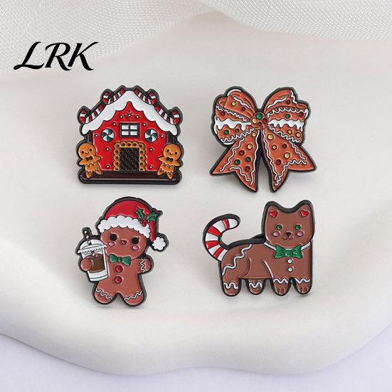 Soft Painting Enamel Pin Brooch Pin, Gingerbread Man Design Lapel Glaze Bright Color Stable Clamping Badge with Standard Safety Christmas Colors