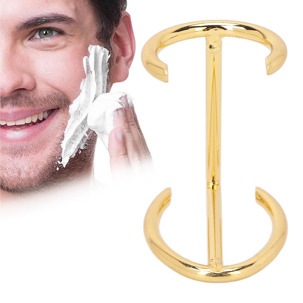 Shave Brush Stand Portable Standard Size Golden Alloy Safety Razor Stand for Men Save Space