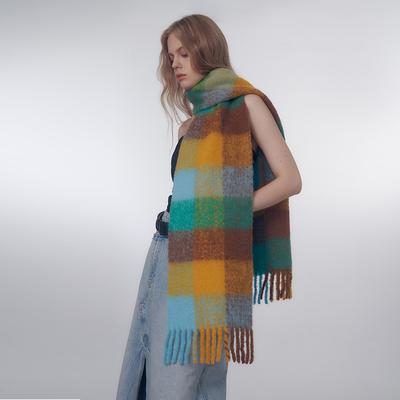 Marshmallow Series Wool Blended Gradient Color Plaid Scarf Women's Warm Scarf