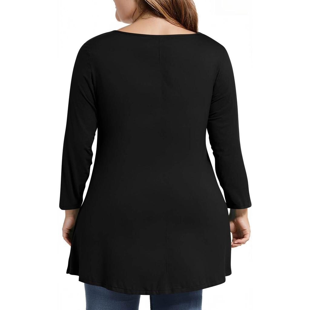 Women's Fashion Casual Colour Round Neck 3/4 Sleeve T-Shirt Top