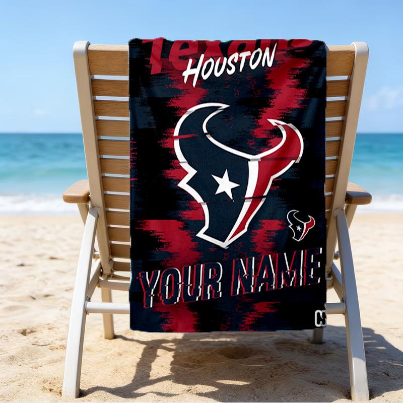 Custom Name Beach Towel Houston-Texans Artwork Beach Towel, Soft Microfiber, Gift for Her/Him, Birthday, for Pool, Beach, Travel, Fan Gifts