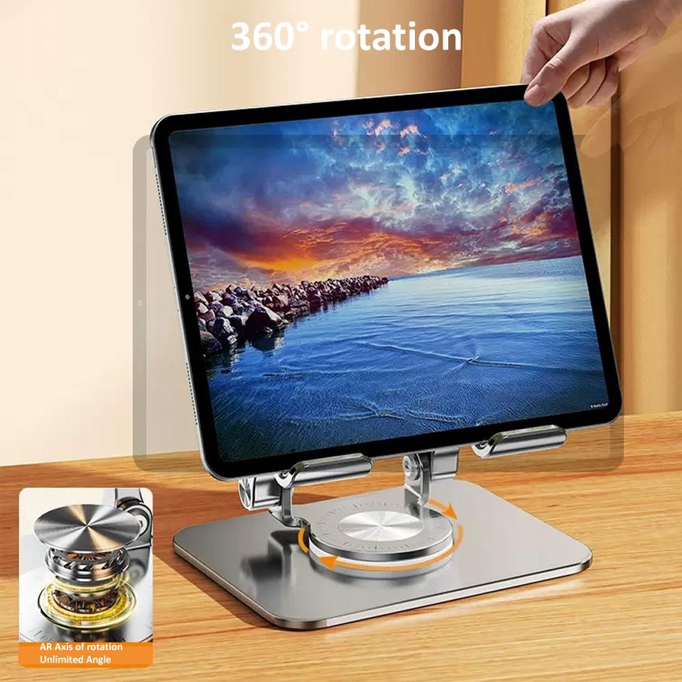 Aluminum Tablet Stand Desk Riser 360° Rotation Multi-Angle Height Adjustable Foldable Holder Dock for Xiaomi Samsung iPad Universal Tablet