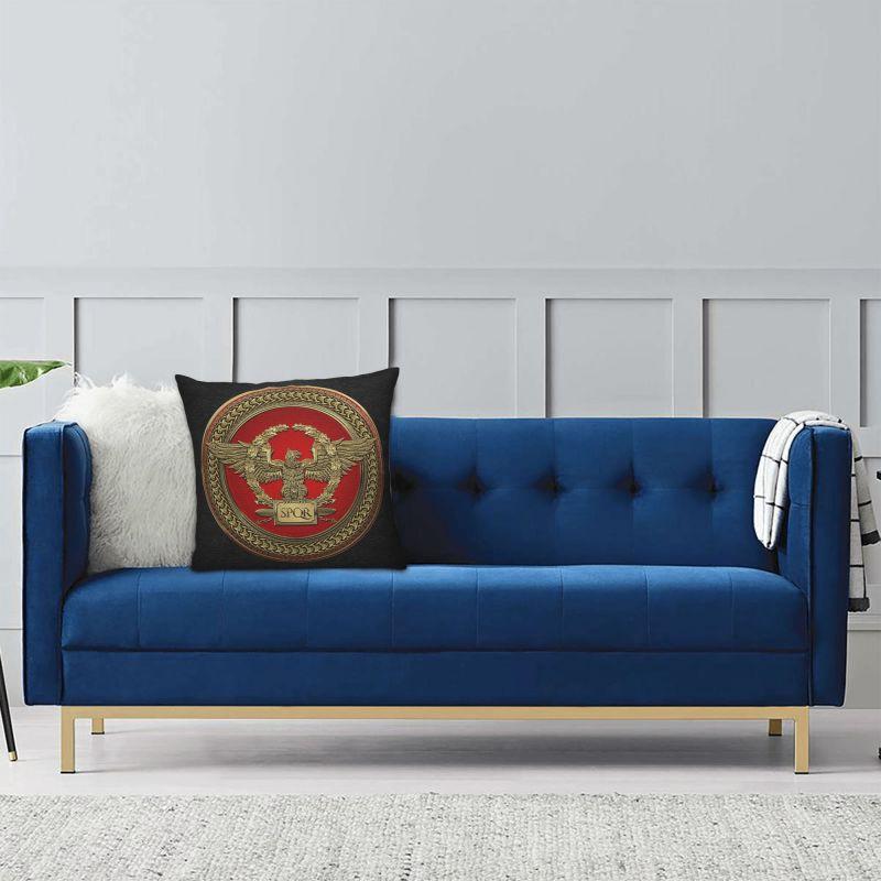 Custom Nordic Gold Roman Imperial Eagle Cushion Cover For Sofa Soft Spqr Medallion Edition Over Black Leather Pillow Case